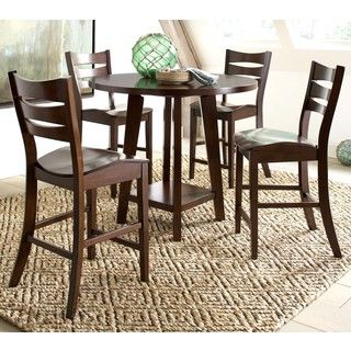Delta Transitional 5 piece Saddle Seat Round Counter Height Dining Set