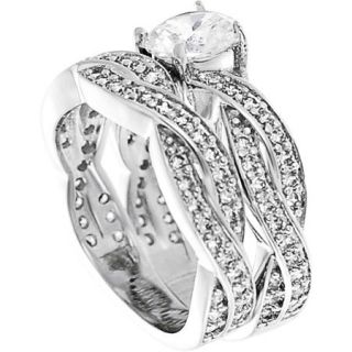 Alexandria Collection Sterling Silver Round Cubic Zirconia Bridal Ring Set