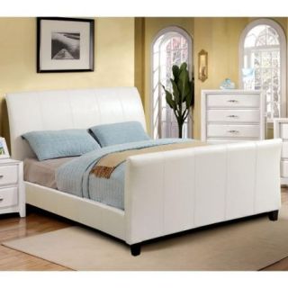 Pesca Inspired Leatherette Sleigh Bed   White
