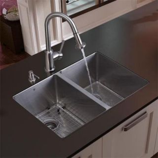 VIGO Undermount Stainless Steel Kitchen Double Sink, Faucet, Grid and Dispenser