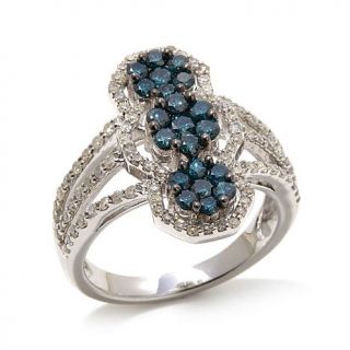 1.14ct Blue and White Diamond Sterling Silver 3 Cluster Ring   7942816