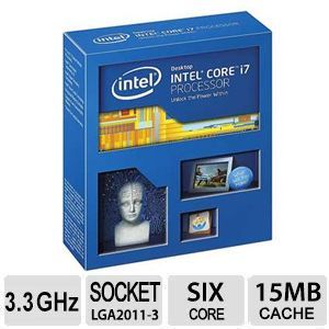 Intel Core i7 5820K CPU   Six Cores, 3.3GHz, Unlocked, 15MB Cache, 4 Channels DDR4, 140W, Socket 2011 3   BX80648I75820K   No Fan Included