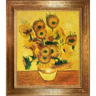 Vincent Van Gogh 'Vase with Fifteen Sunflowers' Hand Painted Framed Canvas Art