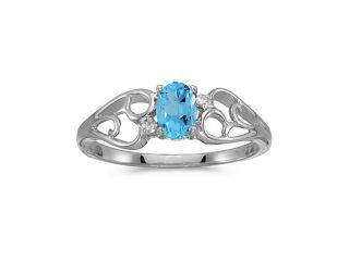 Birthstone Company 14k White Gold Oval Blue Topaz And Diamond Ring