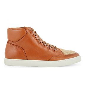 KG KURT GEIGER   Brickerz shearling and leather high top trainers