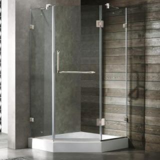 Vigo Piedmont 38.125 in. x 78.75 in. Frameless Neo Angle Shower Enclosure in Chrome with Clear Glass with Base in White VG6062CHCL38W