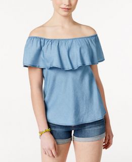 American Rag Off The Shoulder Ruffled Chambray Top, Only at