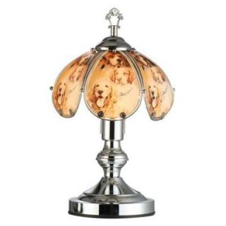 ORE International 14.25 in. Brushed Silver Base Touch Lamp with Loyal Dogs K 603SR DG2