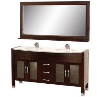 Wyndham Collection Daytona 63 in. Vanity in Espresso with Double Basin Stone Vanity Top in White and Mirror WCV220063ESWH