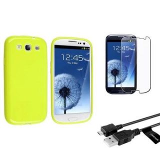 Insten Green Hybrid Gel Skin Case+Clear LCD Film+USB For Samsung Galaxy S3 SIII i9300