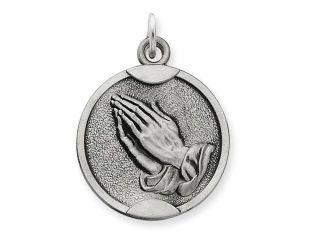 Antiqued Praying Hands Medal in Sterling Silver