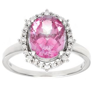 sire Sterling Silver Pink Topaz and Cubic Zirconia Fashion Ring