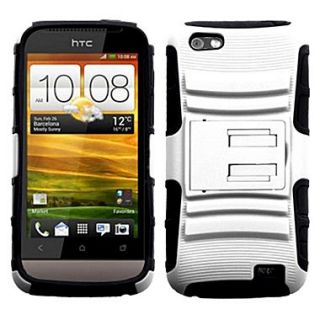 Insten Protector Stand Snap In Case For HTC One V T320e, White/Black