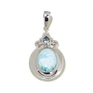 Himalayan Gems™ Oval Larimar and Blue Topaz Sterling Silver Pendant   7865777