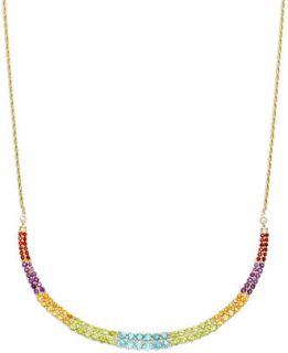 Multi Stone Crescent Pendant Necklace in 18k Gold over Sterling Silver