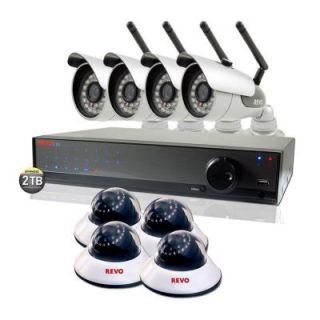 Revo Lite 16 Channel 2TB 960H DVR Surveillance System with (4) 600TVL Wireless Bullet Cameras and 4 Wired Dome Cameras RL161HWB4ED4E 2T