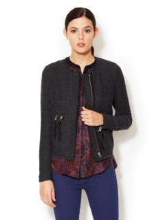 Collarless Tweed Jacket with Leather Combo by Rebecca Taylor