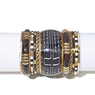 BAJALIA "Kundalini" Mud Cloth Inspired Black, White and Goldtone 11 piece Bangl   8002863