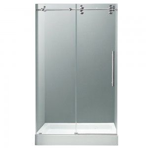 VIGO Industries VG6041CHCL48WM Shower Door, 48" Frameless 3/8" w/White Base Center Drain   Clear/Chrome
