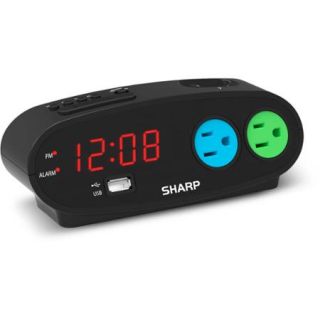 Sharp Alarm with USB and Outlets, Black