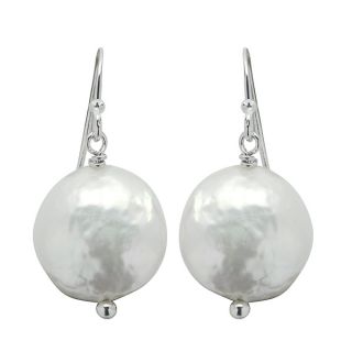 Sterling Silver White Freshwater Coin Pearl Earrings (12 13 mm