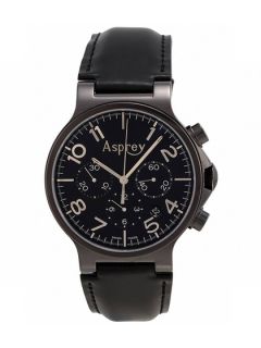 Asprey Black Stainless Steel PVD & Black Leather Chronograph Watch, 40mm by Asprey
