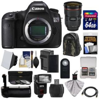 Canon EOS 5DS R Digital SLR Camera Body with 24 70mm f/2.8L Lens + 64GB Card + Battery & Charger + Backpack + Grip + Flash + Kit