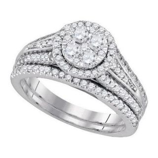 14K White Gold 1.00ctw Fancy Stunning Pave Diamond Fashion Bridal Set Ring