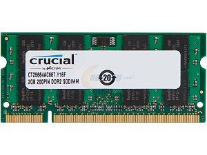 Crucial 2GB 200 Pin DDR2 SO DIMM DDR2 667 (PC2 5300) Laptop Memory Model CT25664AC667