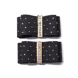 Shoelery by Erica Giuliani Diamond Print Black Fabric Bow Clips with Rhinestone   7540253