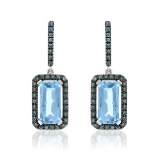 14k White Gold Blue Topaz and Blue Diamond Accents Earrings   15878281