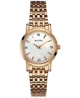 Bulova Womens Rose Gold Tone Stainless Steel Bracelet Watch 27mm