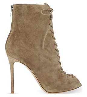 GIANVITO ROSSI   Peep toe suede lace up booties