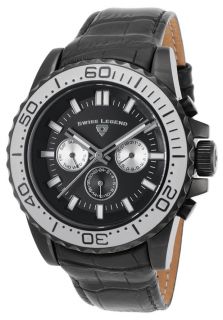 Conquest Multi Function Black Genuine Leather and Dial White Bezel