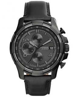 Fossil Mens Chronograph Dean Black Leather Strap Watch 45mm FS5133