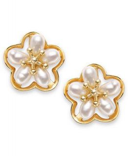 Pearl Earrings, 14k Gold Cultured Freshwater Pearl Flower Stud