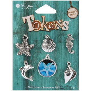 Blue Moon Tokens Metal Silver Sea Life Charms (Pack of 6)  