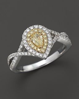 Natural Yellow Diamond Pear Shaped Ring in 18K White and Yellow Gold, .70 ct. t.w.