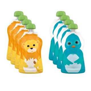 Squooshi Lion and Bluebird Small 2.5 ounce Reusable Food Pouches (Pack