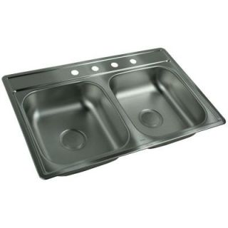 Drop in Stainless Steel 33 in 4 Hole Double Bowl Kitchen Sink in Stainless 16348070
