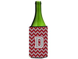 Letter D Chevron Crimson and Grey   Wine Bottle Beverage Insulator Hugger CJ1043 DLITERK