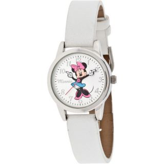 Disney Women's Minnie Mouse Molded Hands White Watch, Simulated Leather Strap