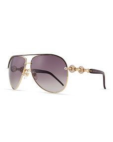 Gucci Crystal Temple Aviator Sunglasses