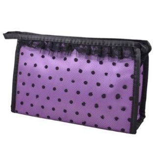 Purple Black Lace Dotted Perfume Brushes Holder Makeup Bag Organizer