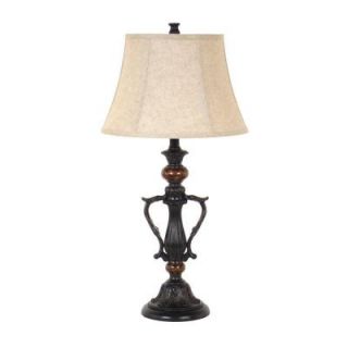 29 in. French Bronze and Marble Look Table Lamp with Linen Bell Shade 13 HD2013LT