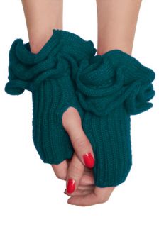 Must Be Ruffle Wrist Warmers in Teal  Mod Retro Vintage Gloves
