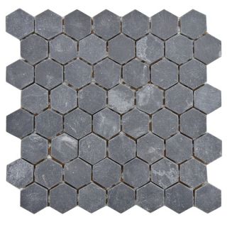 SomerTile 11.125x11.125 inch Ridge Hexagon Black Stone Mosaic Floor
