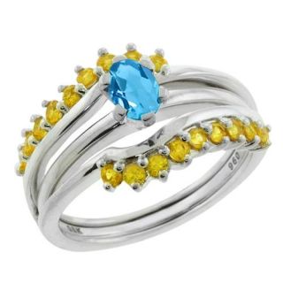 1.70 Ct Swiss Blue Topaz Yellow Sapphire 925 Sterling Silver Ring Guard Enhancer