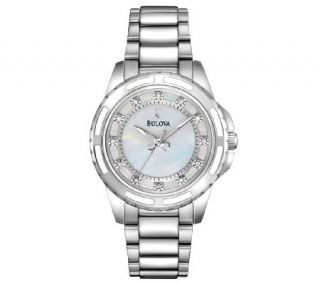 Bulova Ladies Mother of Pearl Diamond Dial Bracelet Watch —