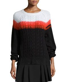 Shoshanna Crewneck Ombre Cable Knit Sweater